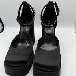 Versace Women's Medusa Aevitas Satin & Leather High Heel Pumps Shoes US 9 IT 39